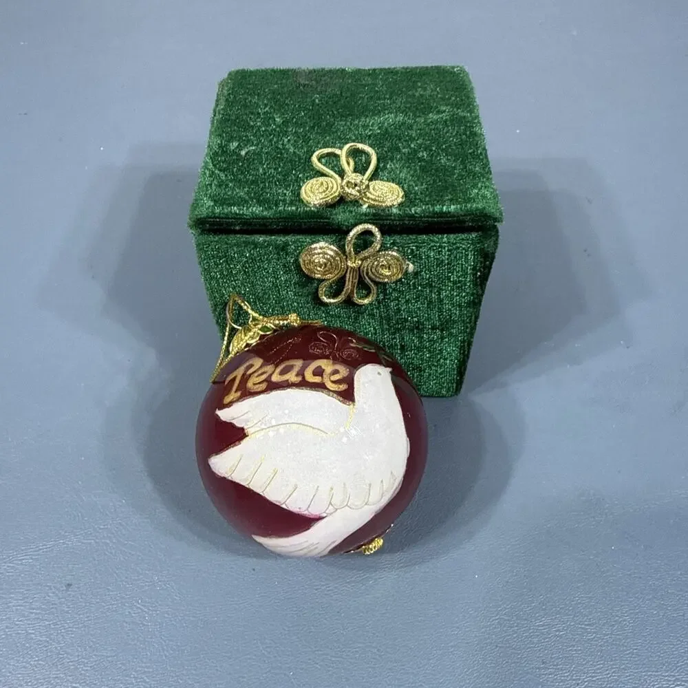 Pier 1 Li Bien Christmas Ornament PEACE Red Ball White Dove 2012 with Box 2 3/4”